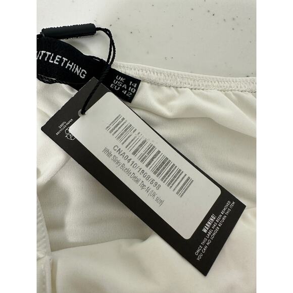 PrettyLittleThing Women 10 White Slinky Buckle Detail Top Halter Shirt NWT - Picture 6 of 7